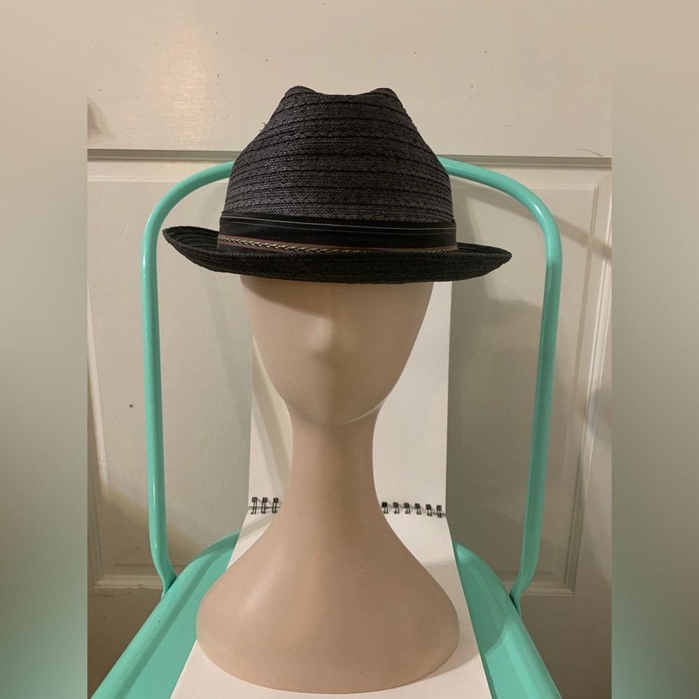 Pinzano Black Straw Fedora 7 1/8 57 Made in the USA